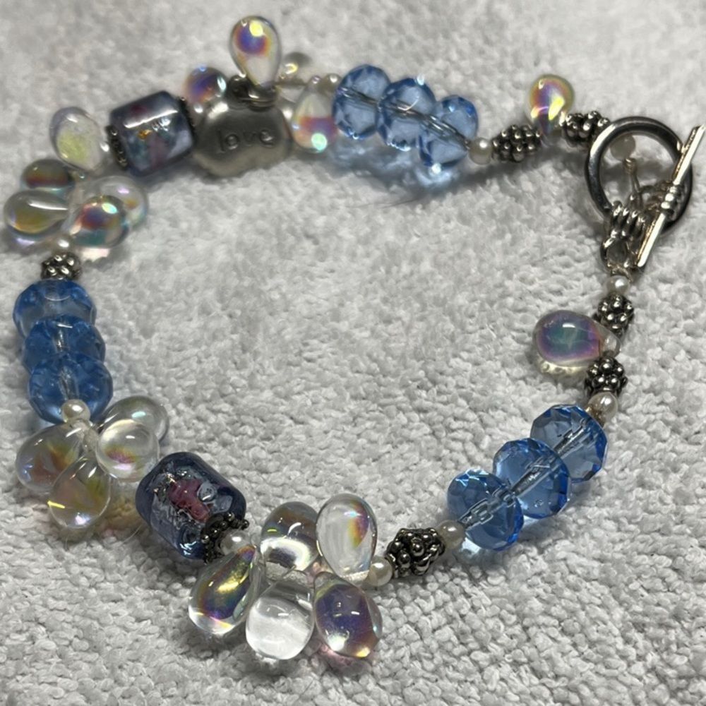 Iridescent Blue and Silver Beaded Bracelet